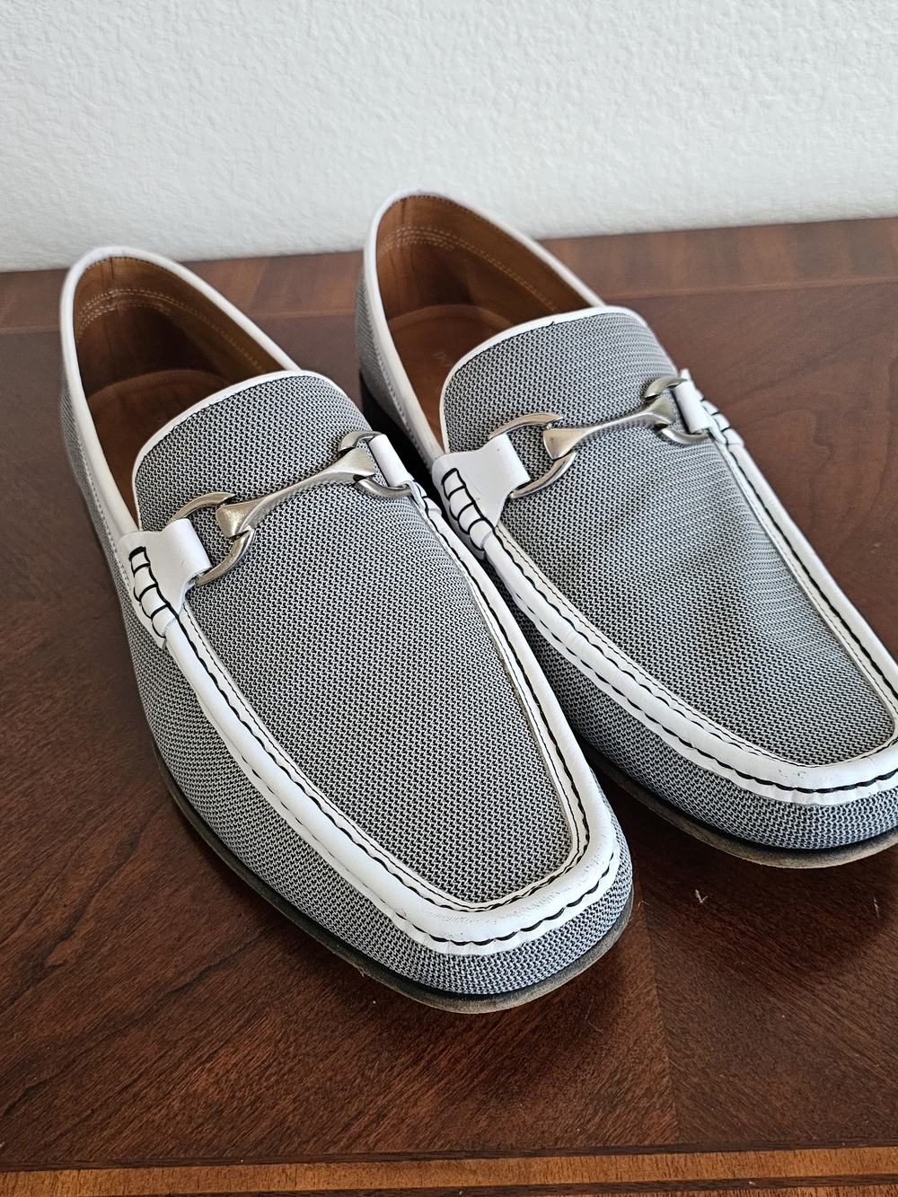 Donald Pliner Grey and White Slip-On Horsebit Loafers, Men's 11.5